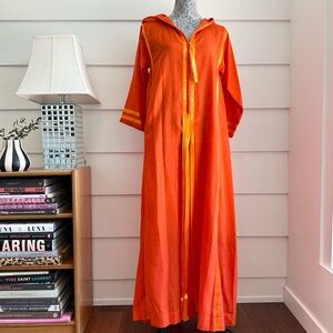 Vintage 1970s Mexican Cotton Kaftan with Hood Josefa Style Vintage Dress